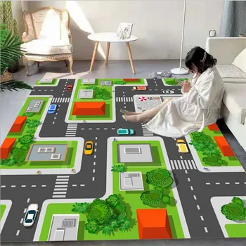 רחובות העיר שטיח 3D מודפס שטיח מרובע נגד החלקה שטח הרצפה שטיח שטיח ללא החלקה מחצלת בחדר האוכל לחיות שטיח רך 04