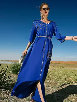 רמדאן גלימה Marocain סאטן Abaya דובאי שמלות ערב לנשים טורקיה האיסלאם המוסלמים ללבוש גלימה דה חגיגה נשית Vestido לונגו