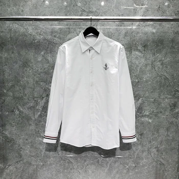 שחפת טום גברים חולצות כותנה פסים שרוול העוגן רקמה לבן חולצות 2023 האביב קוריאני עיצוב אופנה האביב צמרות חולצות